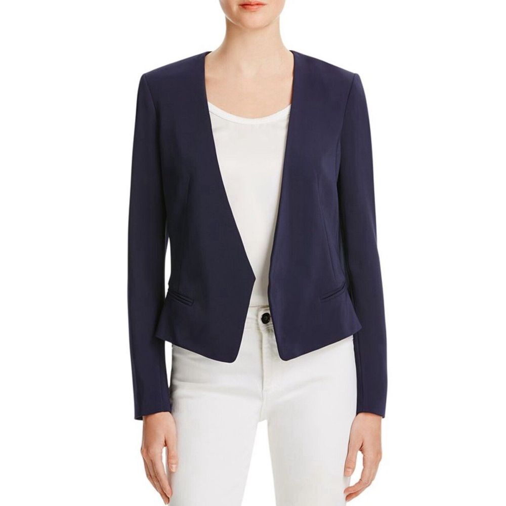 Rebecca Taylor‎ Womens Jacket 8 Blue Long Sleeve Open Front Devin Blazer Career